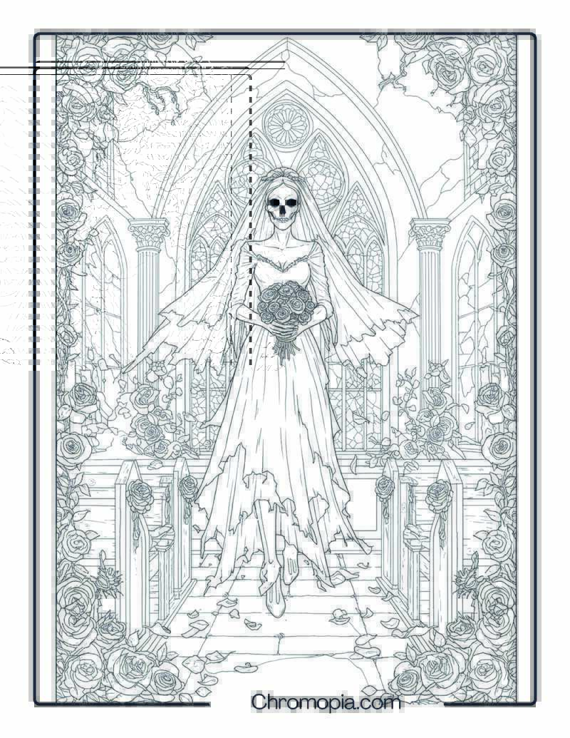 Ghost Bride Coloring Page – Wedding of the Damned