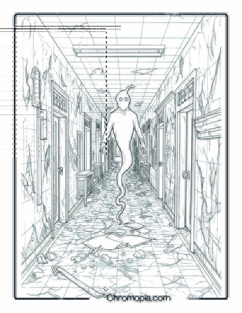 Specter Coloring Page – Lingering Death in the Asylum