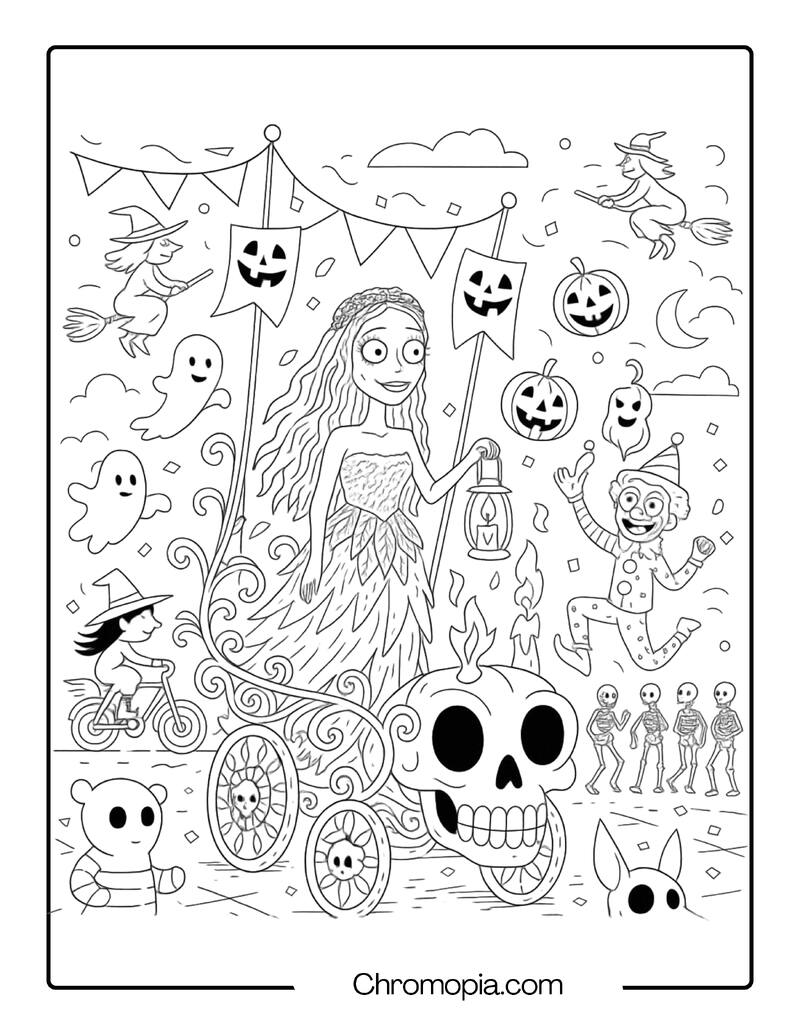 Halloween Parade in the Land of the Dead – Halloween Corpse Bride coloring page