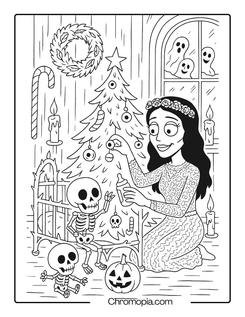 Corpse Bride Feeding a Skeleton Toddler During Christmas Eve – Corpse Bride coloring page