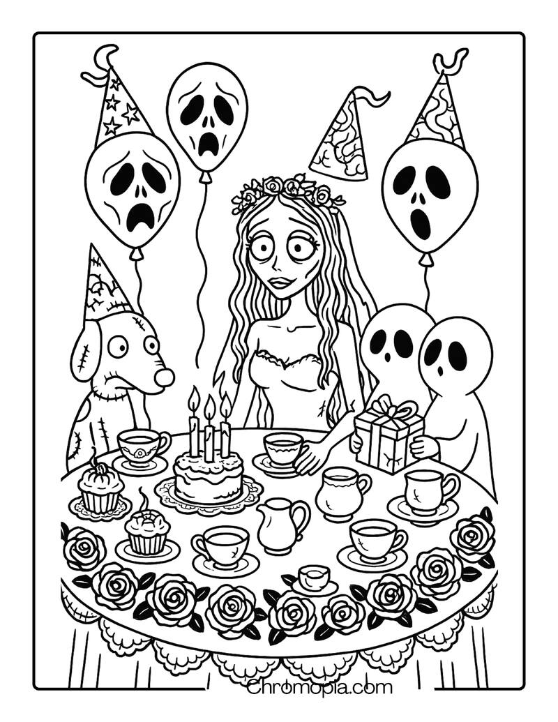 Corpse Bride Hosting a Haunted Birthday Tea Party – Corpse Bride coloring page