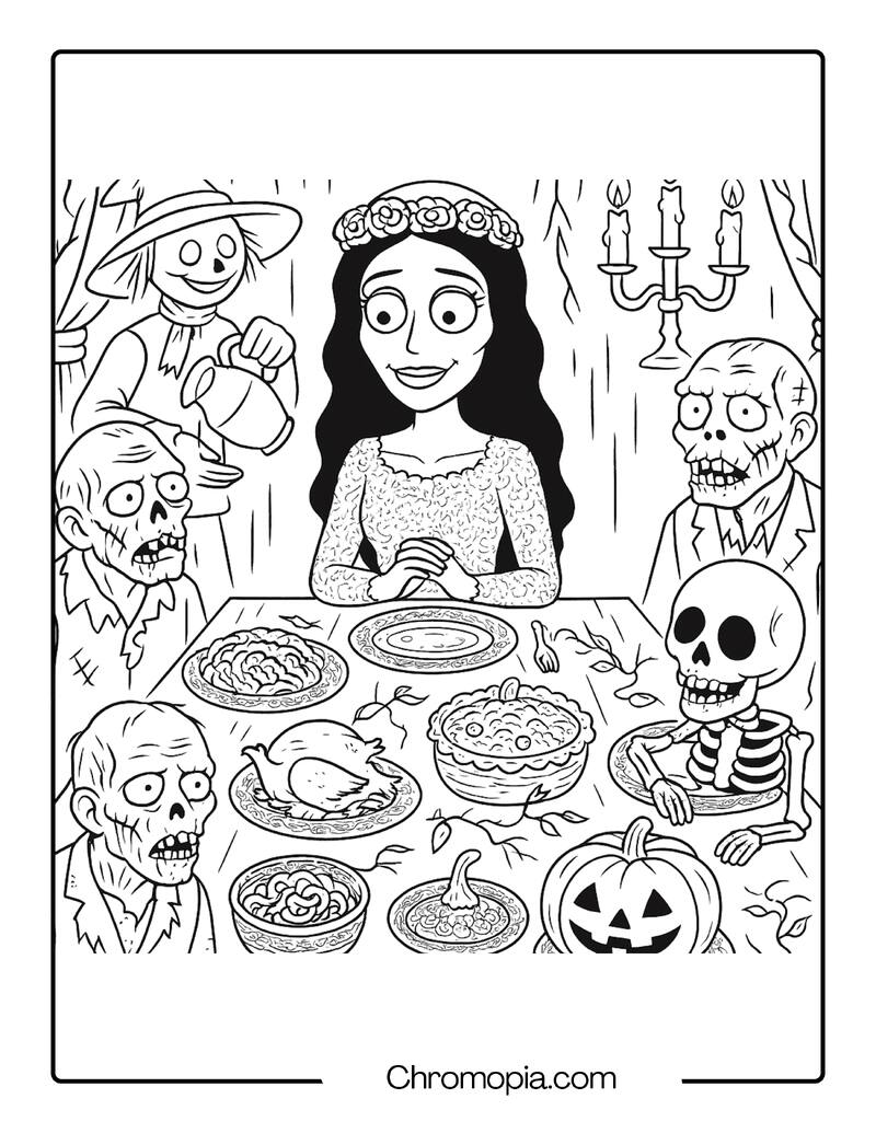 Corpse Bride at a Haunted Thanksgiving Feast – Corpse Bride coloring page