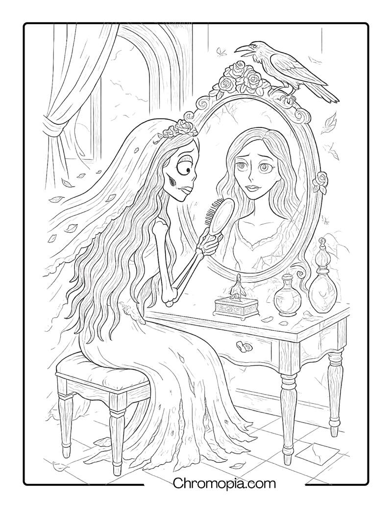Corpse Bride at the Mirror – Corpse Bride coloring page