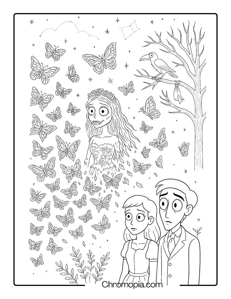 Corpse Bride’s Final Goodbye into Butterflies – Corpse Bride coloring page