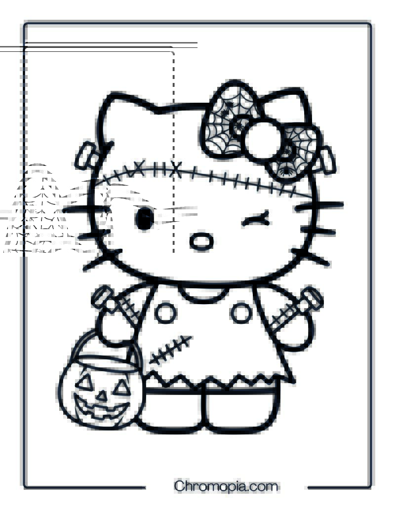 Frankenstein Hello Kitty Coloring Page