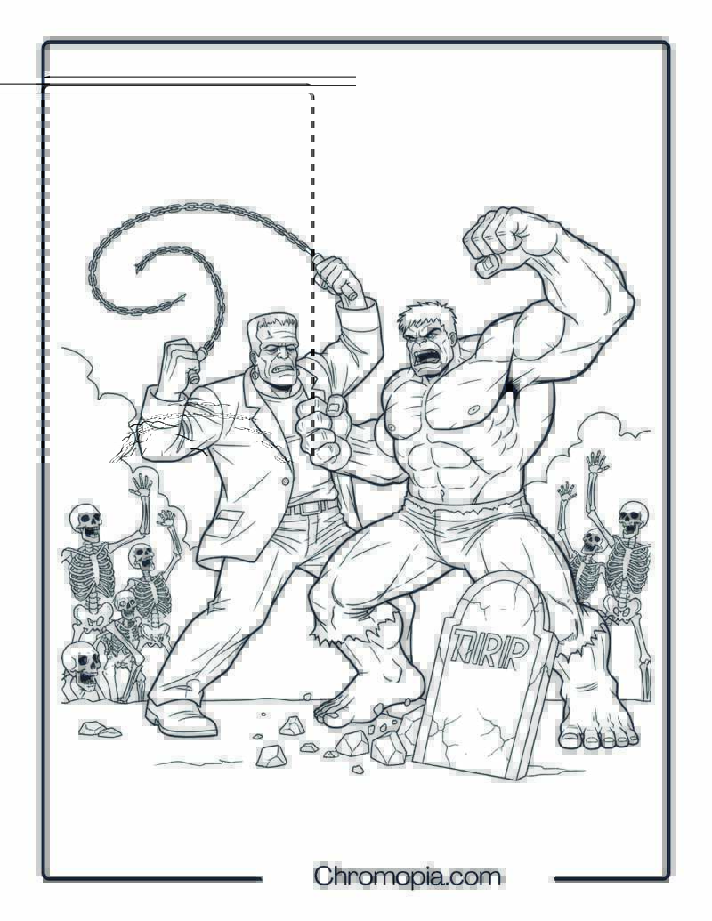 Frankenstein vs Hulk Coloring Page