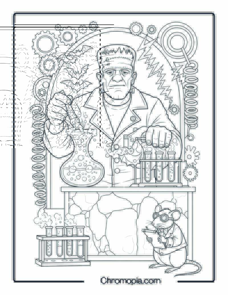 Frankenstein Scientist Coloring Page