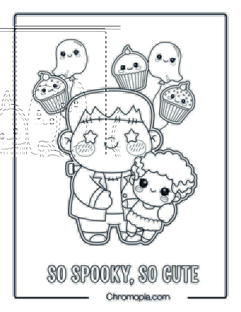 Kawaii Frankenstein Coloring Page