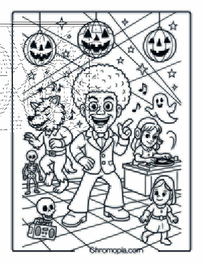 Goosebumps Funky Disco Halloween Coloring Page