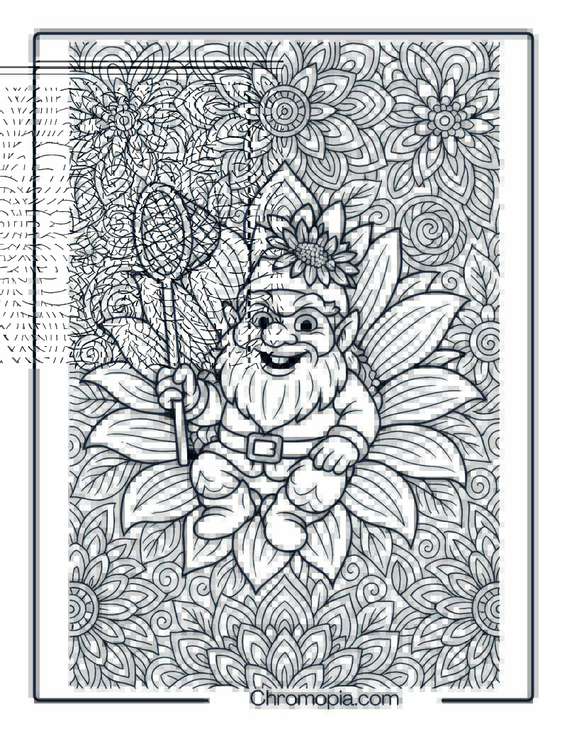Goosebumps Gnome Flower Art Coloring Page