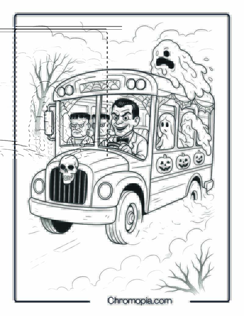 Goosebumps Monster Bus Ride Coloring Sheet