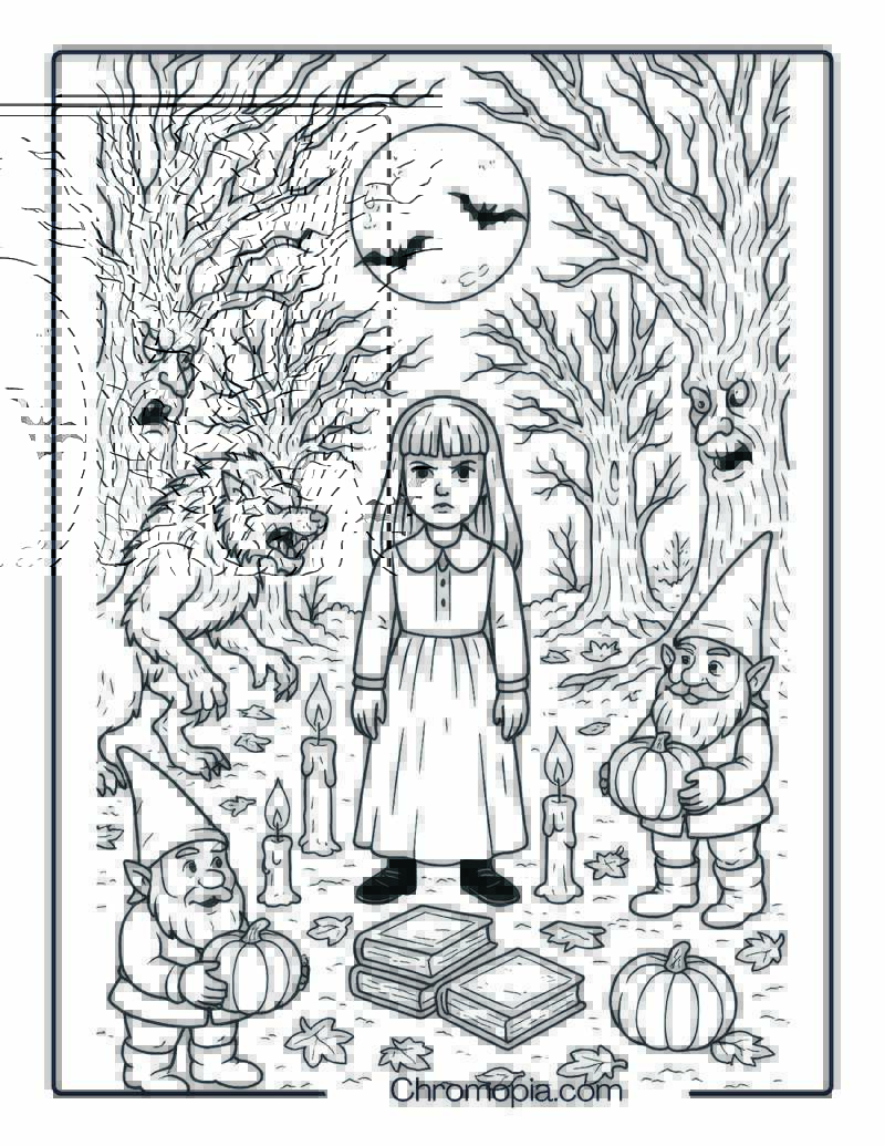 Goosebumps Spooky Forest Gathering Coloring Page