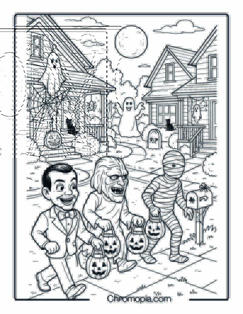 Goosebumps Trick-or-Treat Street Coloring Page