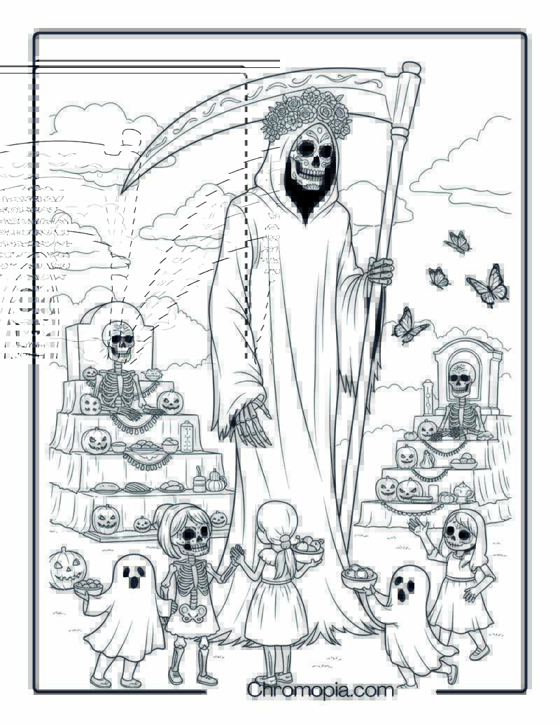 Grim Reaper Dia de los Muertos Coloring Page