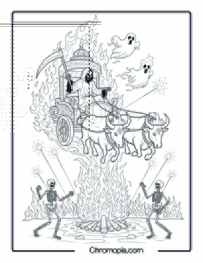 Grim Reaper Diwali Fire Spirit Ride Coloring Page
