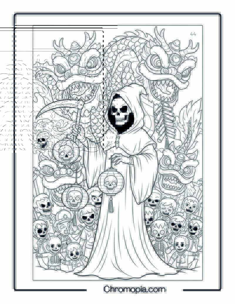 Grim Reaper Lunar New Year Parade Coloring Page
