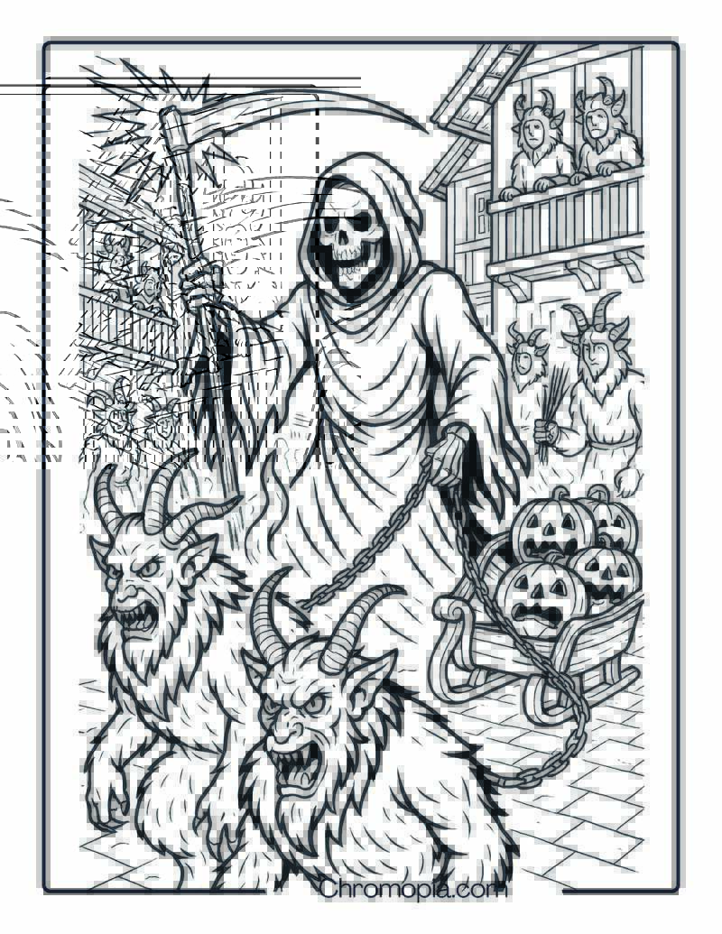 Grim Reaper at Krampus Parade Coloring Page