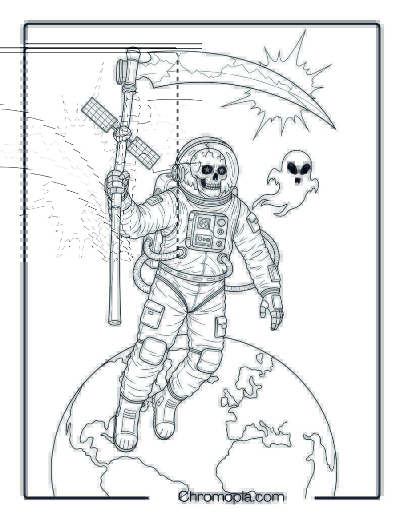 Grim Reaper Astronaut Coloring Page