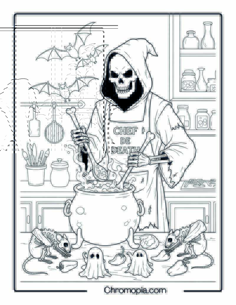 Grim Reaper Chef Coloring Page