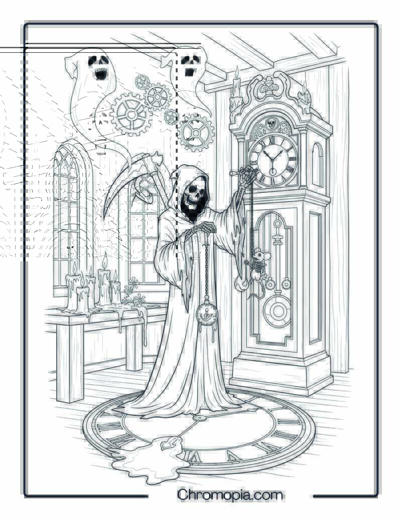 Grim Reaper Clockmaker Coloring Page