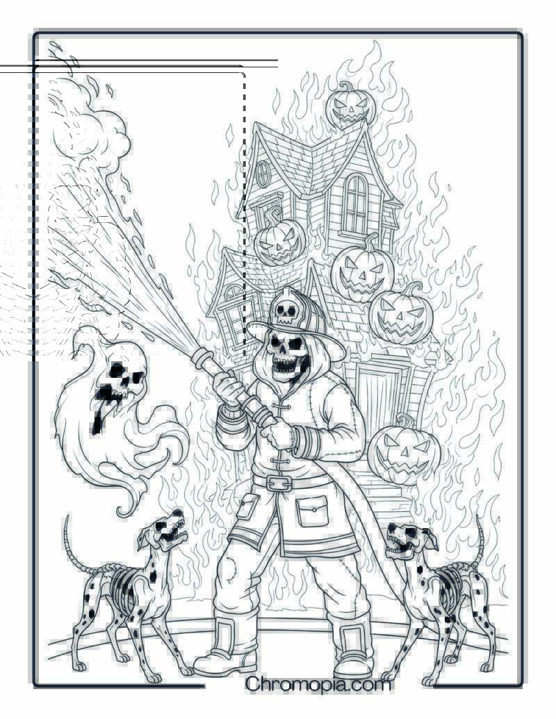 Grim Reaper Firefighter Coloring Page