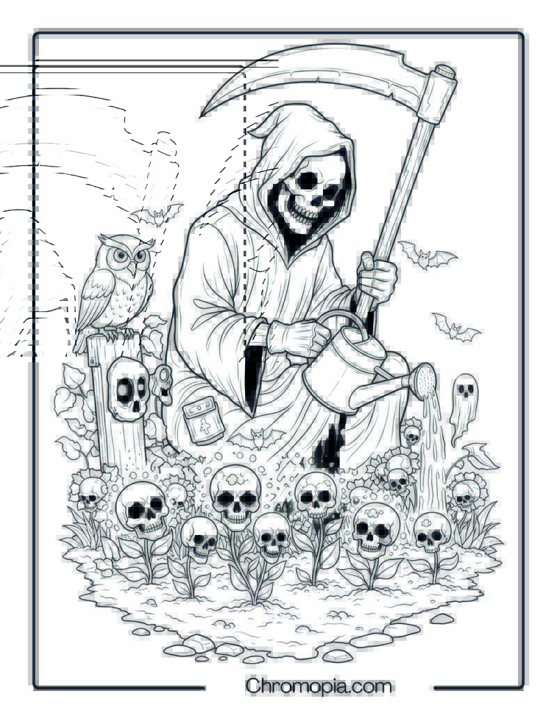 Grim Reaper Gardener Coloring Page