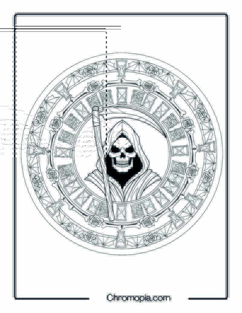 Grim Reaper Mandala Art Coloring Page