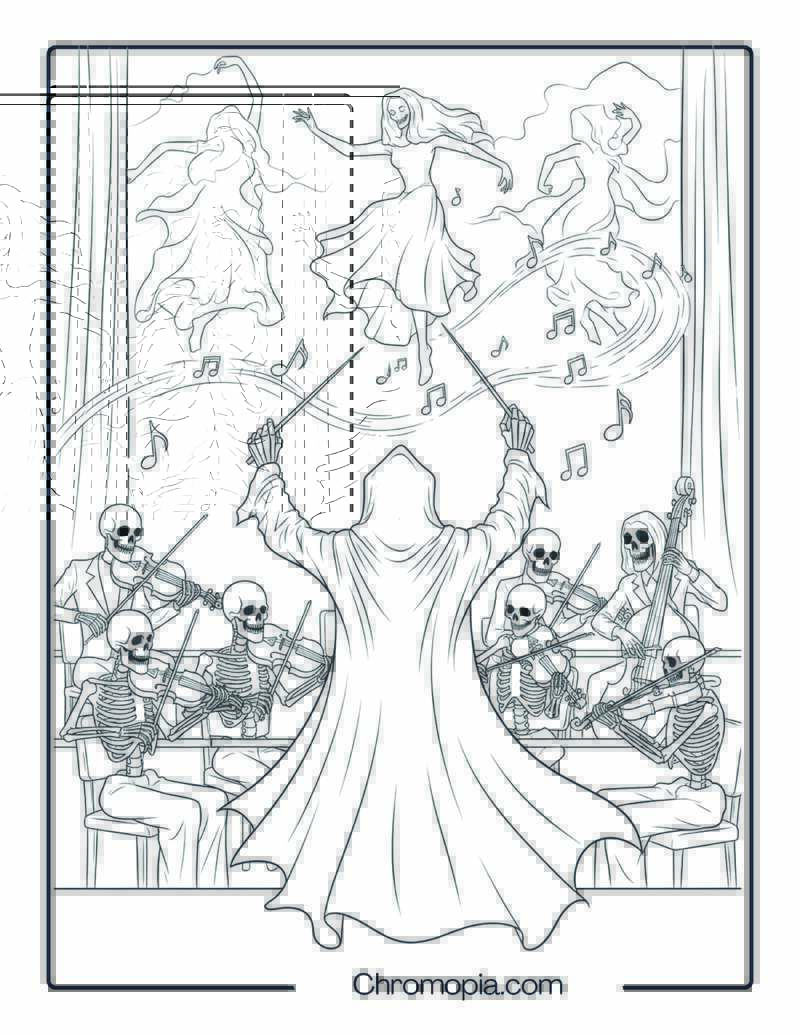 Grim Reaper Music Conductor Coloring Page