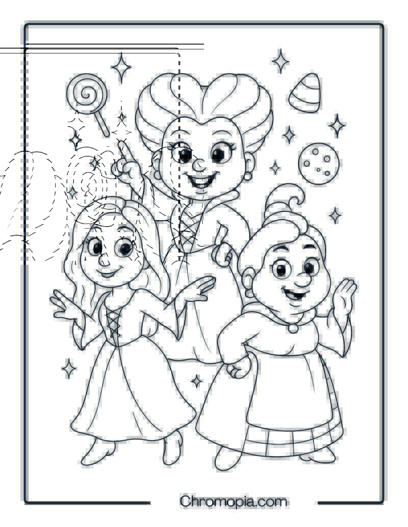 3D Glossy Cartoon Sanderson Sisters Coloring Page
