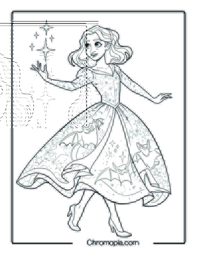 Disney Animation Style Sarah in Spellcasting Pose Coloring Page