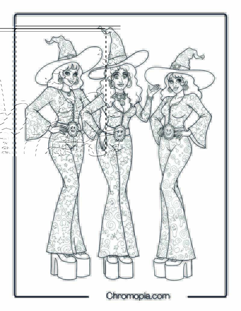 Funky 1970s Sanderson Sisters Disco Party Coloring Page
