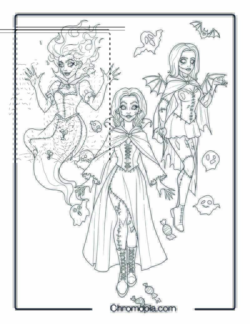 Horror Sanderson Sister Hybrids with Ghost Flames Coloring Sheet