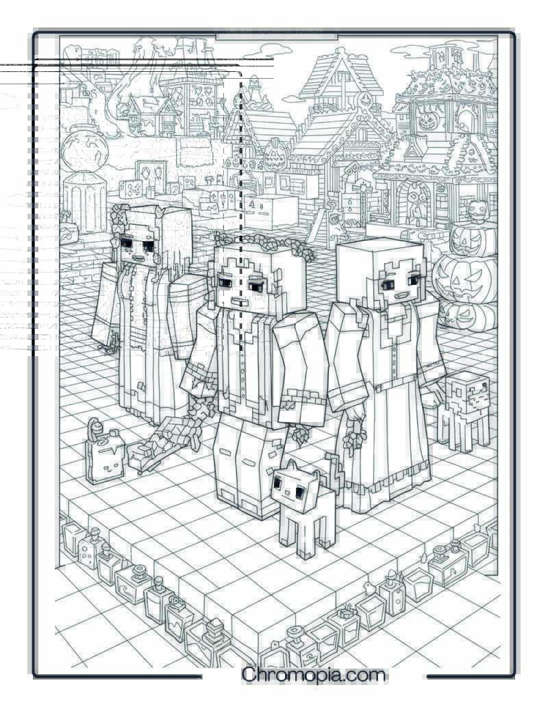 Minecraft Sanderson Sisters in Blocky Halloween Town Coloring Sheet
