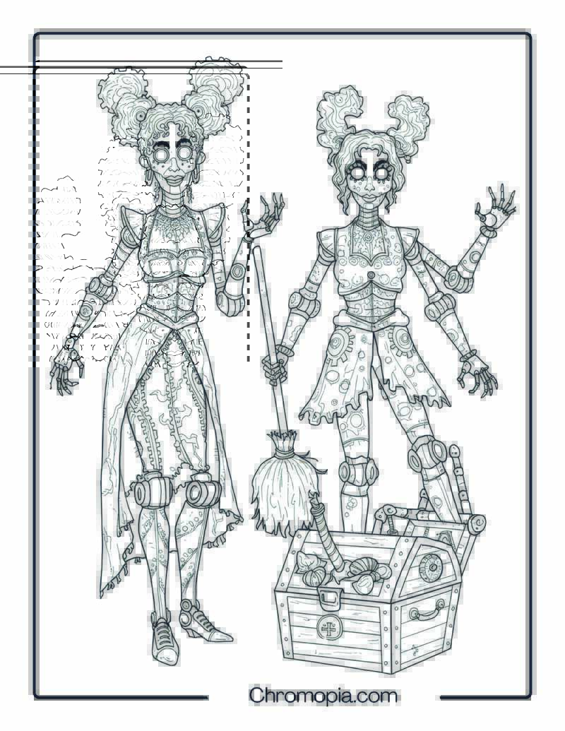 Robotic Sanderson Sisters Halloween Factory Coloring Page