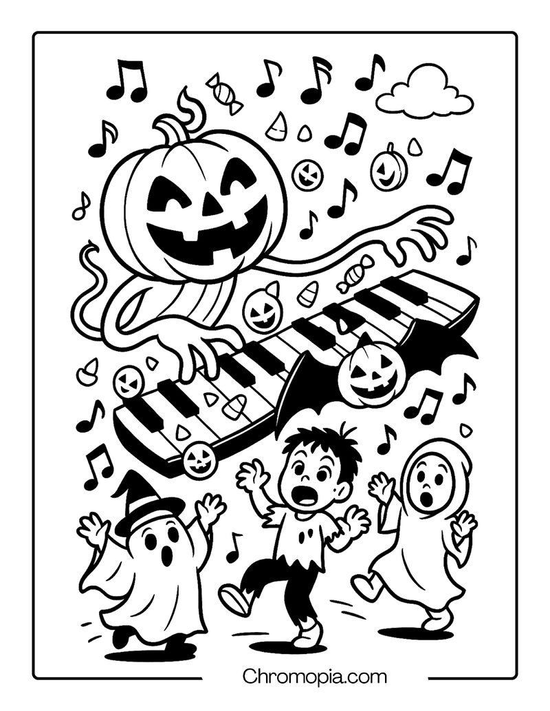 Jack-o_-Lantern Playing a Giant Halloween Piano – Jack-o_-Lantern Coloring Page