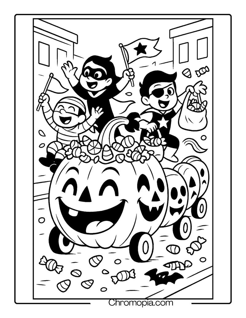 Long Worm-Shaped Jack-o_-Lantern Wiggle Parade – Jack-o_-Lantern Coloring Page