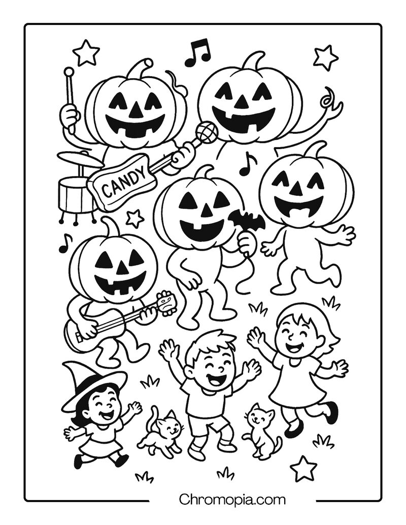 Musical Jack-o_-Lantern Band – Jack-o_-Lantern Coloring Page