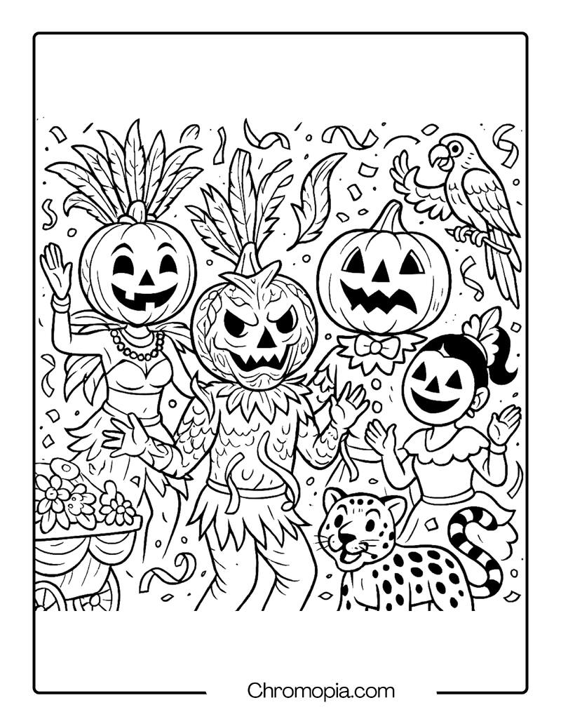 Carnival Celebration with Jack-o_-Lantern Parade Masks – Jack-o_-Lantern Coloring Page