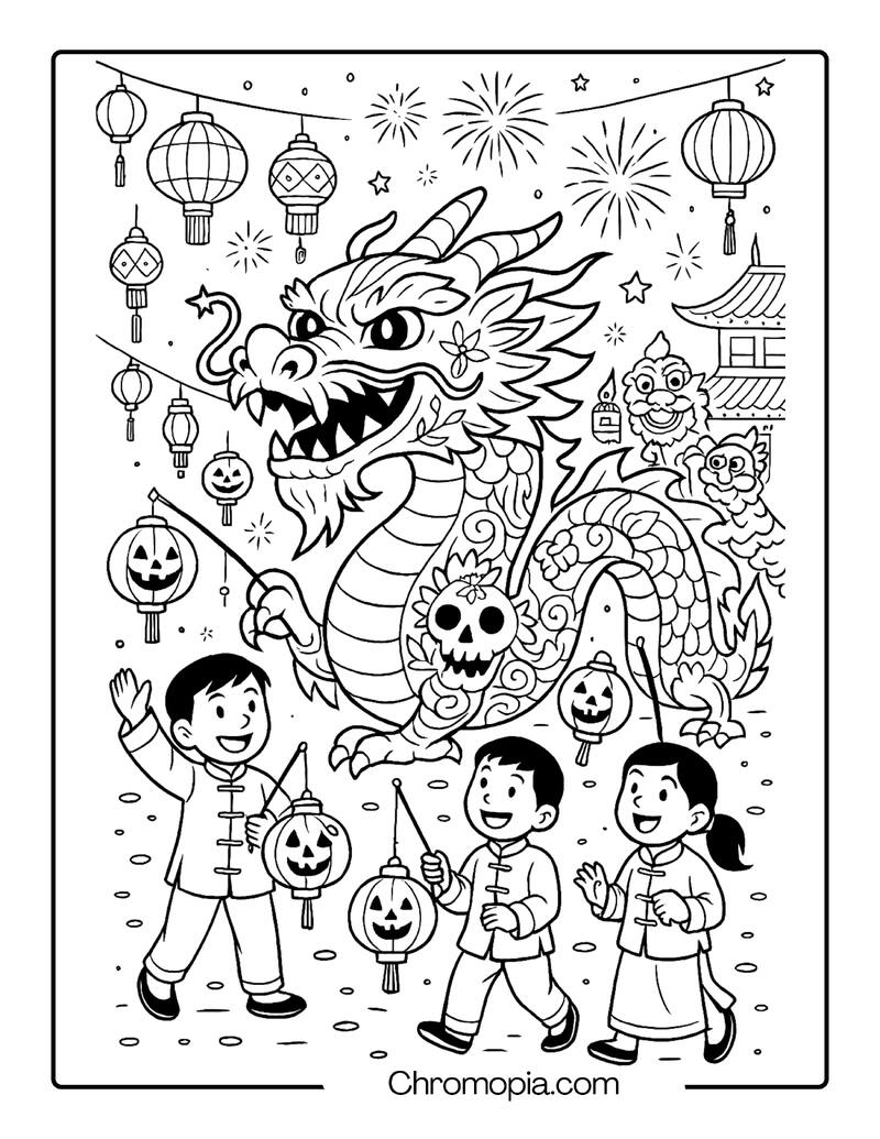 Chinese Lantern Festival with Dragon-Shaped Jack-o_-Lantern – Jack-o_-Lantern Coloring Page