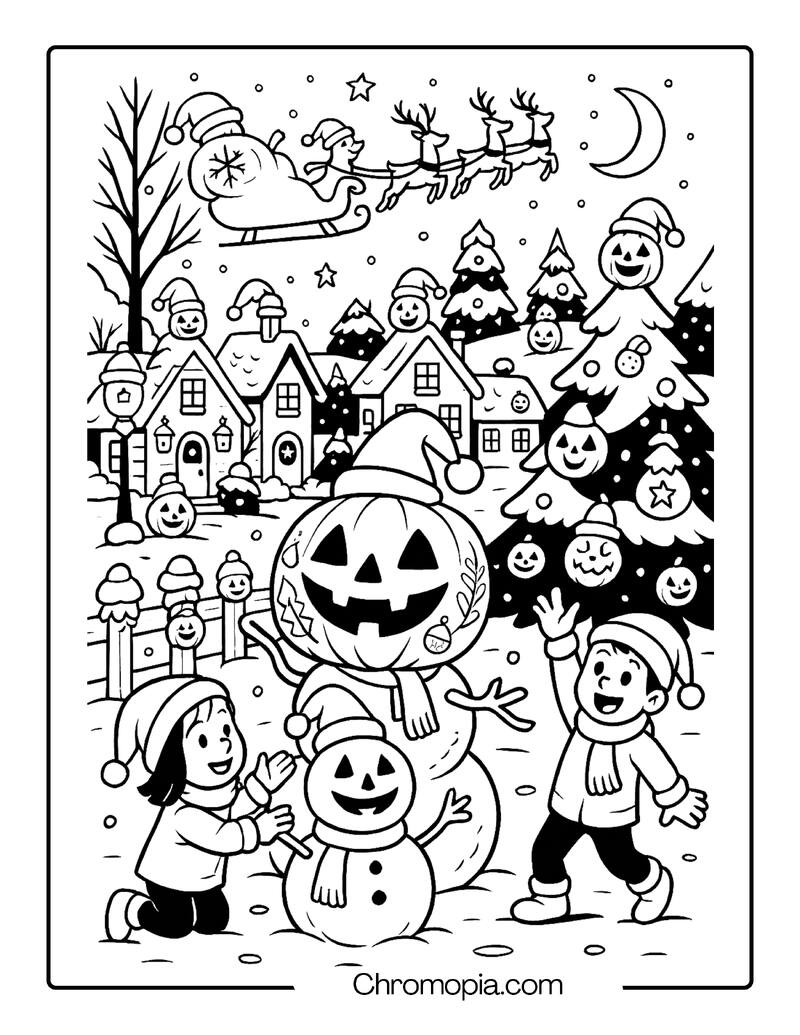 Christmas Village Decorated with Jack-o_-Lantern Lights – Jack-o_-Lantern Coloring Page