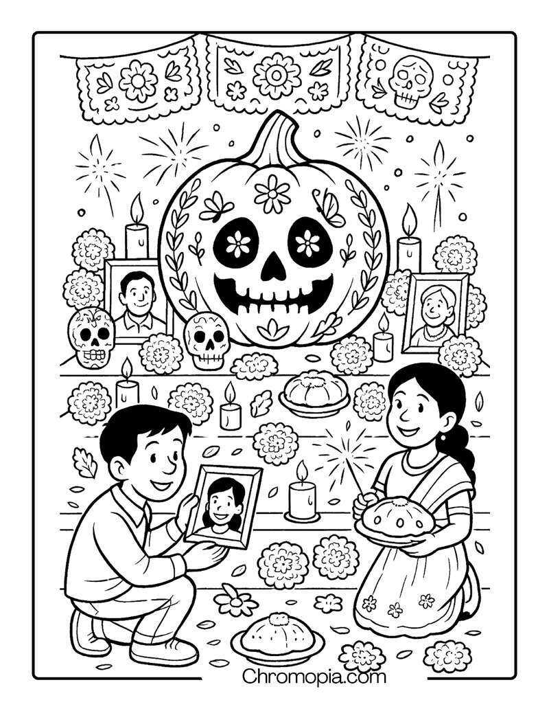 Día de los Muertos Altar with Sacred Jack-o_-Lantern – Jack-o_-Lantern Coloring Page