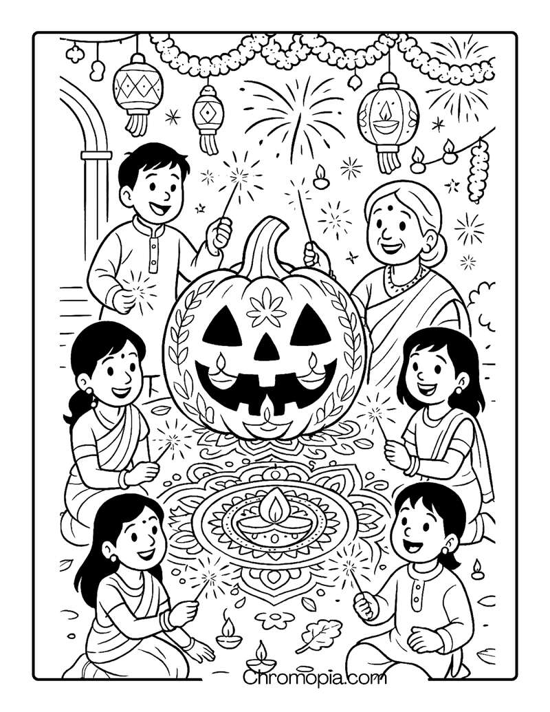 Diwali Celebration with Jack-o_-Lantern Rangoli – Jack-o_-Lantern Coloring Page