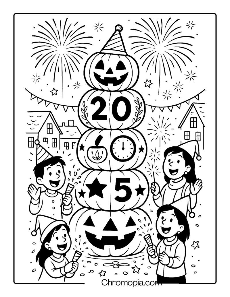 New Year’s Eve Fireworks Over a Jack-o_-Lantern Tower – Jack-o_-Lantern Coloring Page