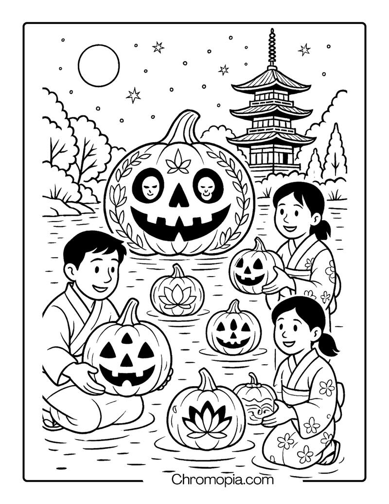Obon Festival Night Vigil with Floating Jack-o_-Lanterns – Jack-o_-Lantern Coloring Page