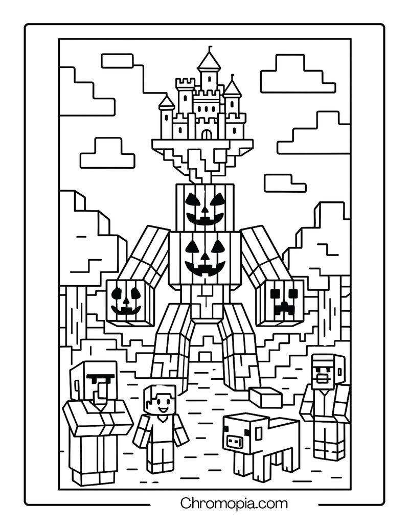 Minecraft Pumpkin Castle Golem – Jack-o_-Lantern Coloring Page