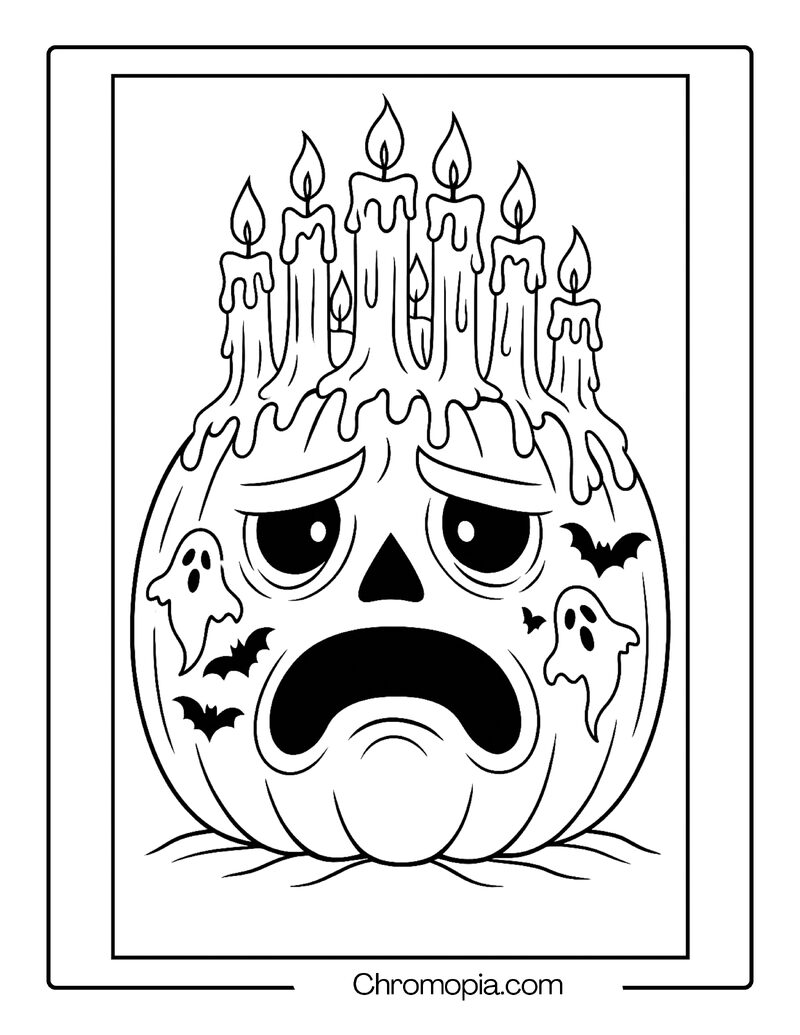 Giant Jack-o_-Lantern with Melting Candle Crown – Jack-o_-Lantern Coloring Page