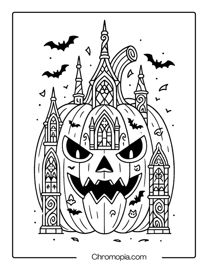 Gothic Cathedral Jack-o_-Lantern – Jack-o_-Lantern Coloring Page
