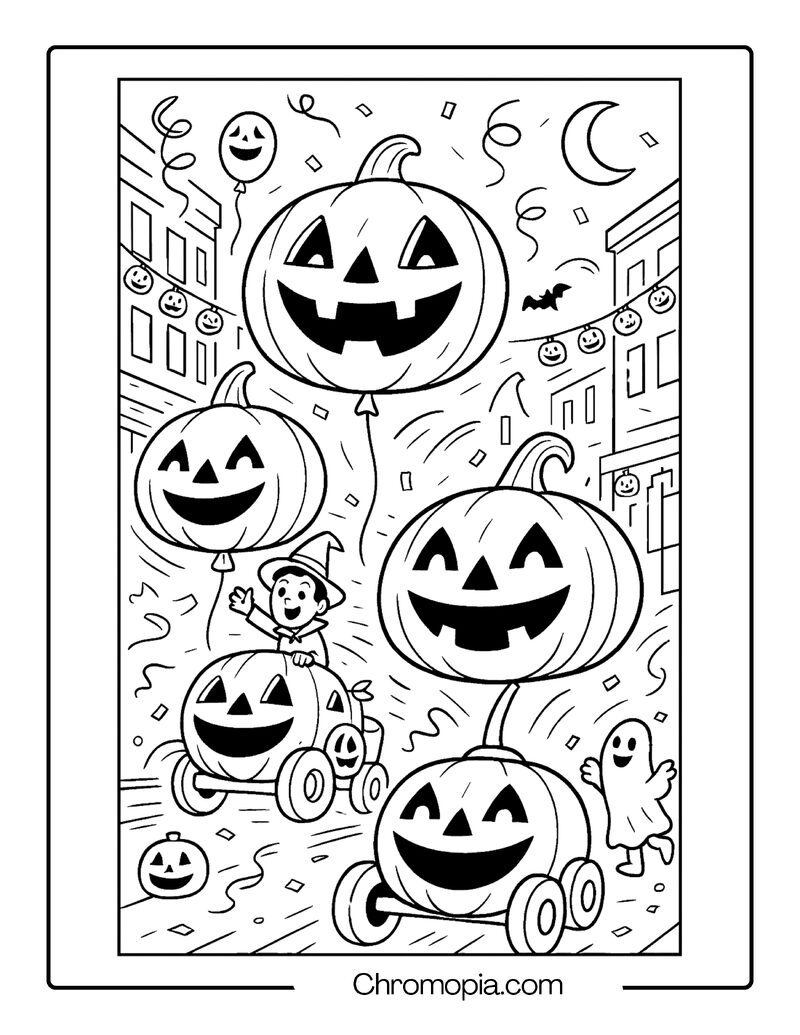 Halloween Street Festival with Jack-o_-Lantern Floats – Jack-o_-Lantern Coloring Page