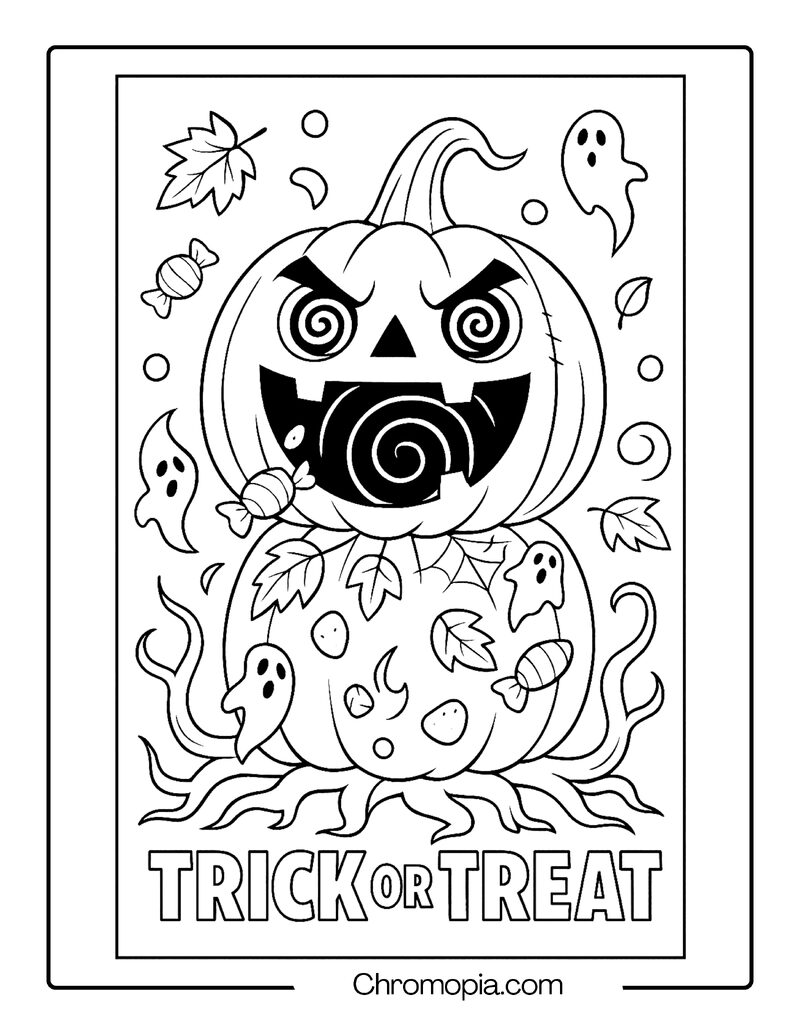 Haunted Jack-o_-Lantern with a Portal Mouth – Jack-o_-Lantern Coloring Page