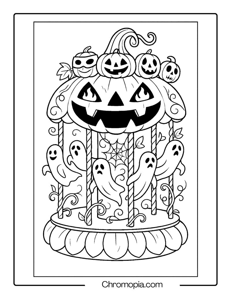 Jack-o_-Lantern Carousel of Ghosts – Jack-o_-Lantern Coloring Page
